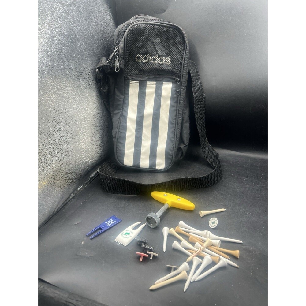Adidas Golf Accessory Bag Pouch Bundle With Tees Divot Tools Cleat Wrench Black